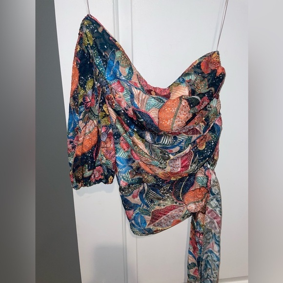 Amanda Uprichard Floral One-Shoulder Top Size Medium - Picture 7 of 12